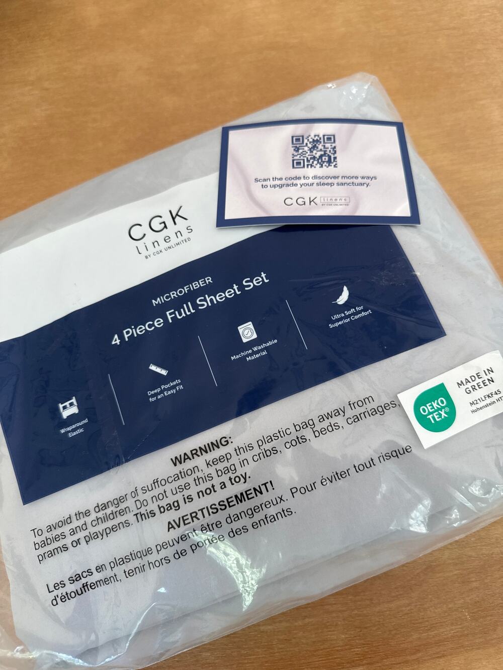 CGK Linens 4-piece bed sheet set Full French Gray Ultra Soft Oeko Tex
